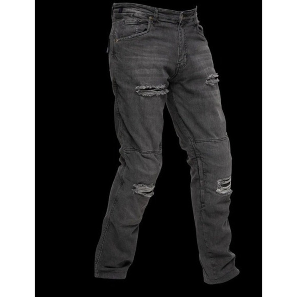 Raven‎ Pants w/ Kevlar Motorbike XXL Black Revolt Ripped Gear Denim No Knee Pads